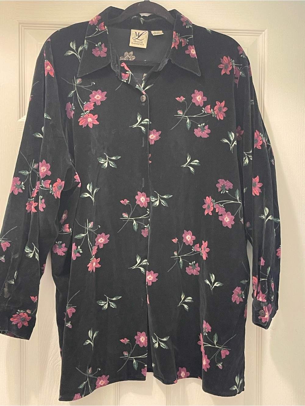 Vintage Maggie Lawrence Floral Cotton Velvet Tunic Shirt 18/20 Plus